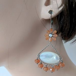 earrings 2" Dana Kellin sterling pearl carnelian